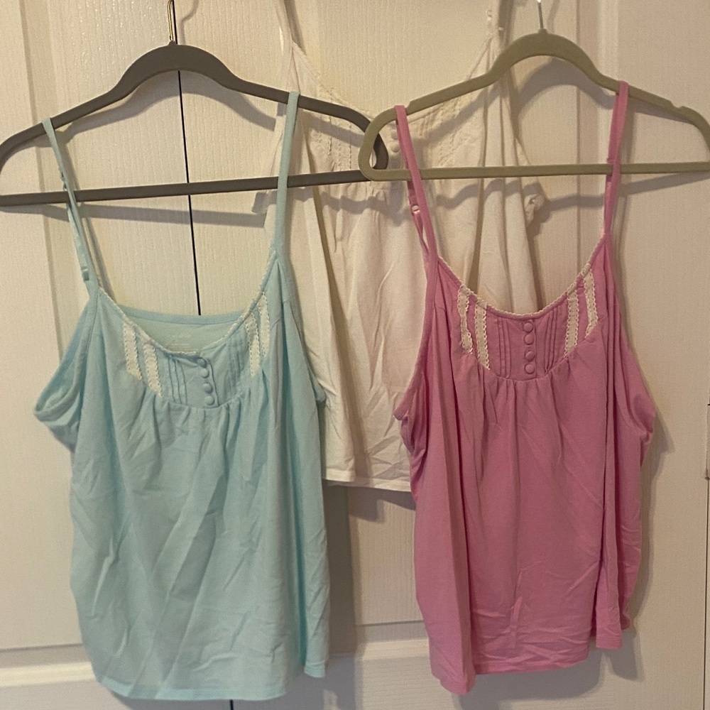 3 Elegant Pink and Blue Camisoles with Lace Detail